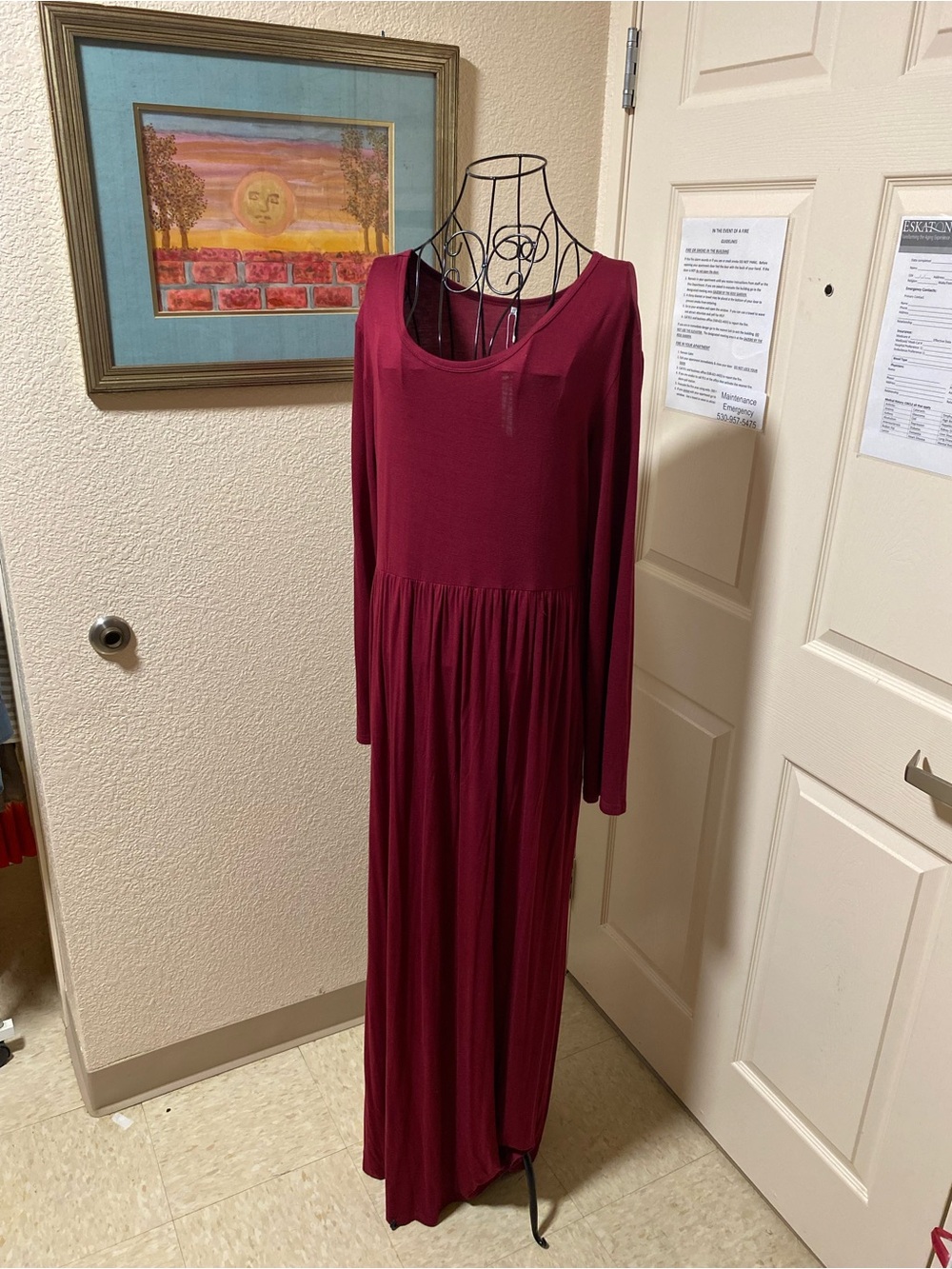 Long-Sleeve Maxi Dress in Wine